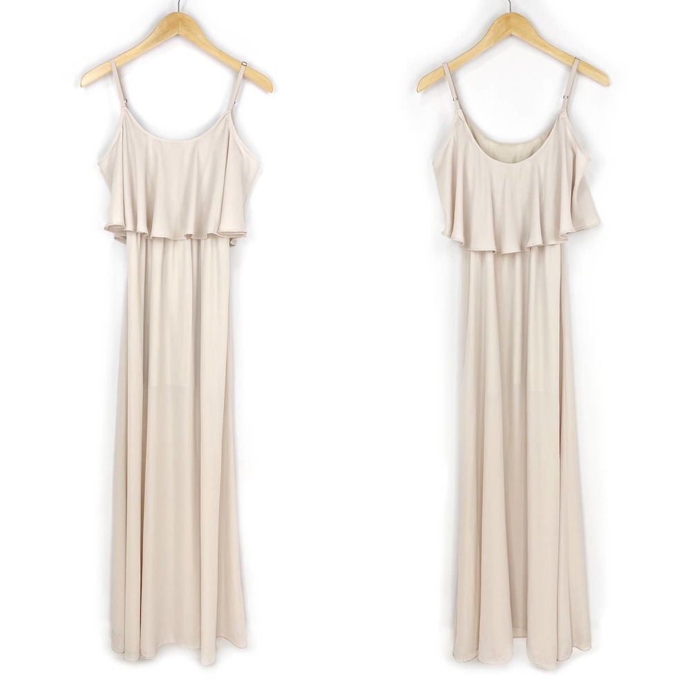 Show Me Your Mumu Maxi Dress Caitlin Beige Ruffle Bridesmaid Wedding Formal S